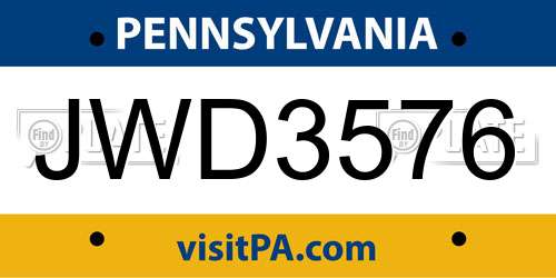 JWD3576 Pennsylvania License Plate