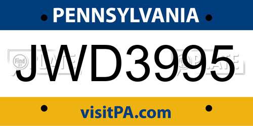 JWD3995 Pennsylvania License Plate
