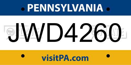 JWD4260 Pennsylvania License Plate