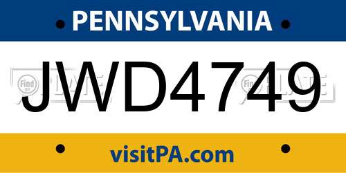 JWD4749 Pennsylvania License Plate