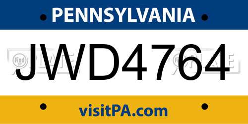 JWD4764 Pennsylvania License Plate