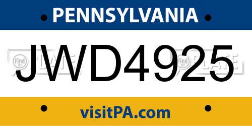 JWD4925 Pennsylvania License Plate