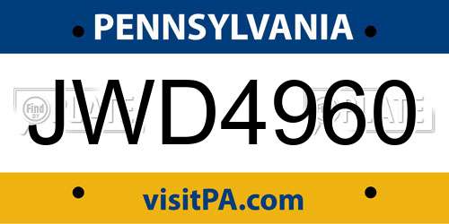 JWD4960 Pennsylvania License Plate