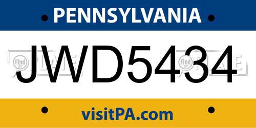 JWD5434 Pennsylvania License Plate