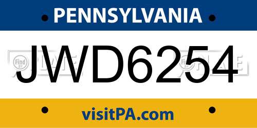 JWD6254 Pennsylvania License Plate