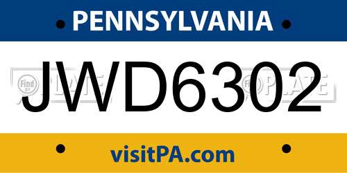 JWD6302 Pennsylvania License Plate