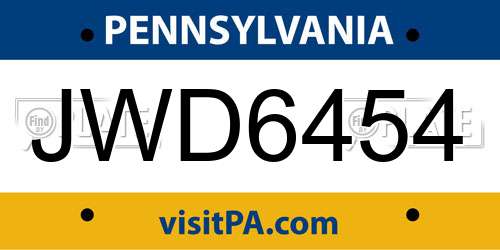 JWD6454 Pennsylvania License Plate