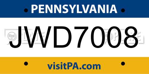 JWD7008 Pennsylvania License Plate