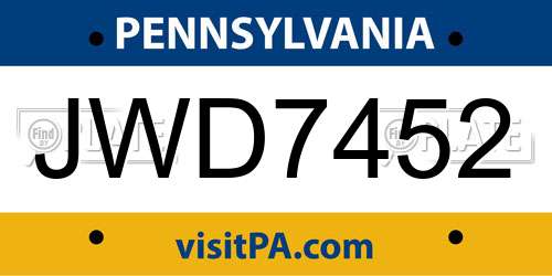 JWD7452 Pennsylvania License Plate