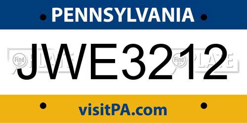 JWE3212 Pennsylvania License Plate
