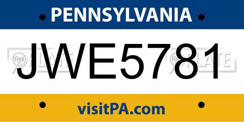 JWE5781 Pennsylvania License Plate