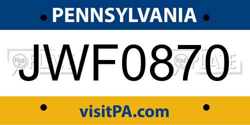 JWF0870 Pennsylvania License Plate