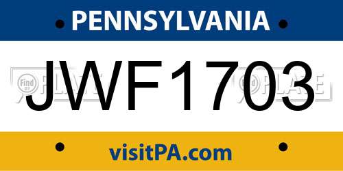 JWF1703 Pennsylvania License Plate