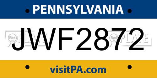 JWF2872 Pennsylvania License Plate