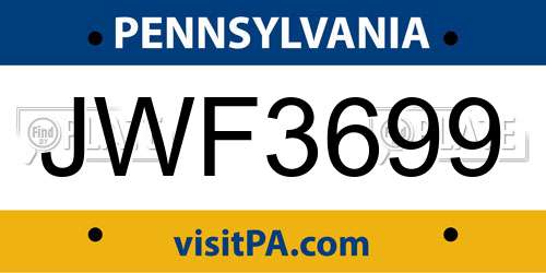 JWF3699 Pennsylvania License Plate