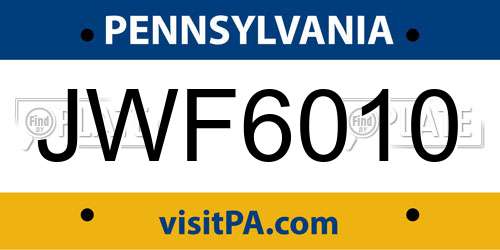 JWF6010 Pennsylvania License Plate
