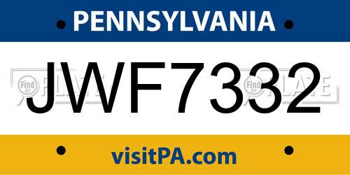 JWF7332 Pennsylvania License Plate