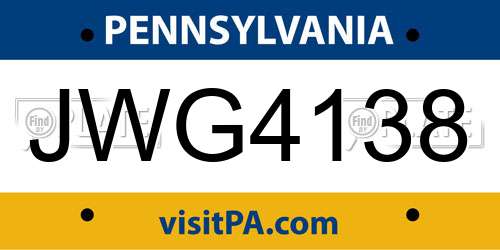JWG4138 Pennsylvania License Plate