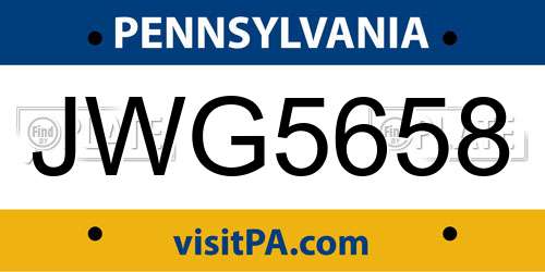 JWG5658 Pennsylvania License Plate