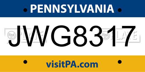 JWG8317 Pennsylvania License Plate