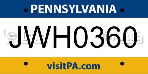 JWH0360 Pennsylvania License Plate