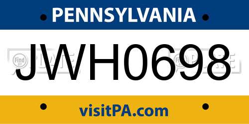 JWH0698 Pennsylvania License Plate