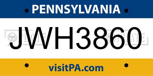 JWH3860 Pennsylvania License Plate