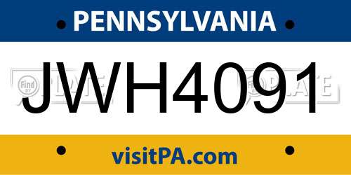 JWH4091 Pennsylvania License Plate