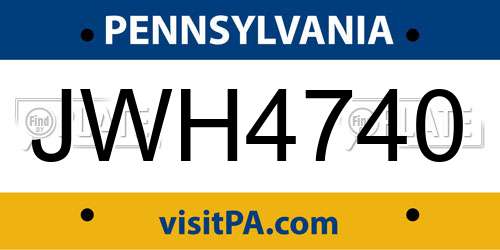 JWH4740 Pennsylvania License Plate
