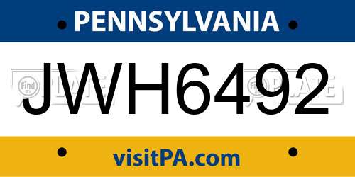 JWH6492 Pennsylvania License Plate