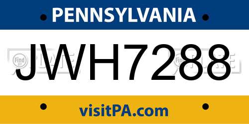 JWH7288 Pennsylvania License Plate