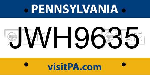 JWH9635 Pennsylvania License Plate
