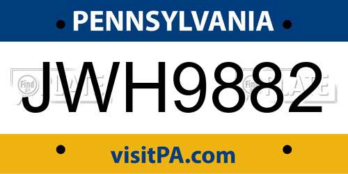 JWH9882 Pennsylvania License Plate