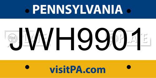 JWH9901 Pennsylvania License Plate