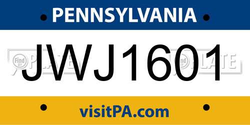 JWJ1601 Pennsylvania License Plate