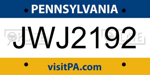 JWJ2192 Pennsylvania License Plate