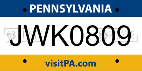 JWK0809 Pennsylvania License Plate