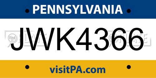 JWK4366 Pennsylvania License Plate