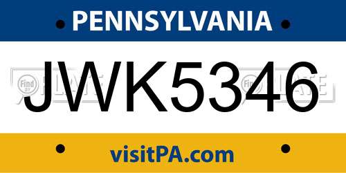 JWK5346 Pennsylvania License Plate