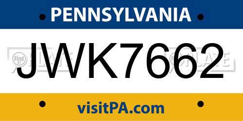 JWK7662 Pennsylvania License Plate