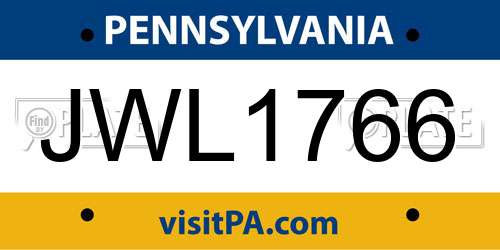 JWL1766 Pennsylvania License Plate