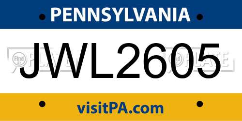 JWL2605 Pennsylvania License Plate