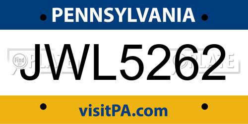 JWL5262 Pennsylvania License Plate