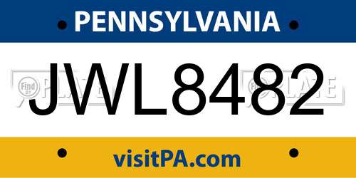 JWL8482 Pennsylvania License Plate