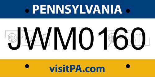 JWM0160 Pennsylvania License Plate
