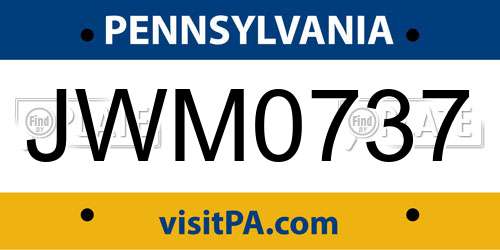 JWM0737 Pennsylvania License Plate