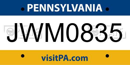 JWM0835 Pennsylvania License Plate