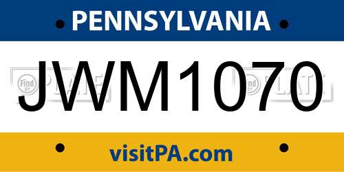 JWM1070 Pennsylvania License Plate