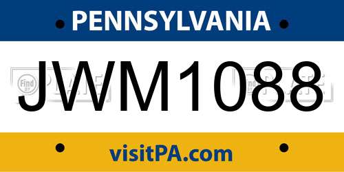 JWM1088 Pennsylvania License Plate