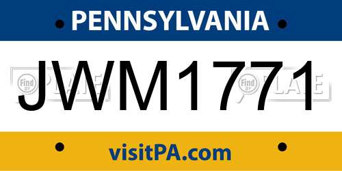 JWM1771 Pennsylvania License Plate